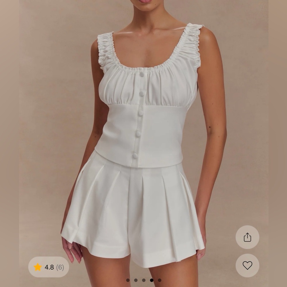 Meshki White Ruffled Top and Shorts Set